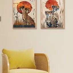 Aura Beige & Orange 2 Pieces Floral and Botanical Painting Wall Arts-16