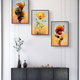 999Store Orange & Yellow 3Pcs Floral And Botanical Wall Paintings-image-49