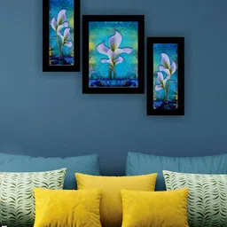 SAF Black & Blue 3 Pieces Flower Pots Waterproof Wall Art-image-98