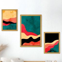 SAF Teal Blue & Black 3 Pieces Abstract Painting Framed Wall Art-1