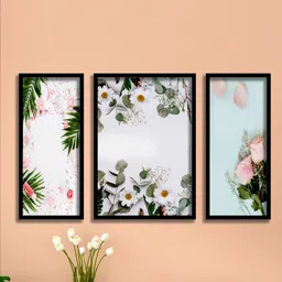 SAF Set Of 3 Black & Green UV Textured Painting Wall Art-image-99