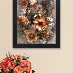 nest ART Orange & Grey Beautiful Flowers Printed Framed Wall Art-35