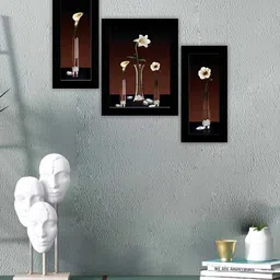 SAF Brown & Black 3 Pieces Flower Pot Painted Wall Arts-image-85