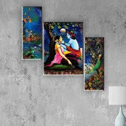 SAF Blue & Green 3 Pieces Radha Krishna Wall Art Painting-image-85