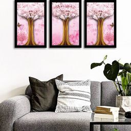 WENS Set Of 3 Multicoloured Prosperity Tree Wall Art Paintings-26