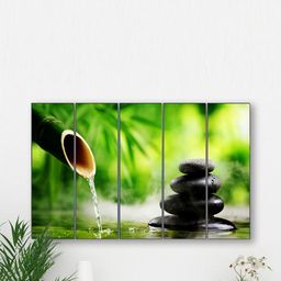 SAF Green & Black 5 Pieces Bamboo Nature Premium Panel Painting Wall Art-image-40