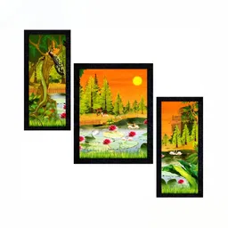 PnF Charcoal & Green 3Pcs Wooden Floral And Botanical Wall Paintings-image-22