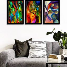 WENS Set Of 3 Multicoloured Abstract Modern Wall Art Paintings-7