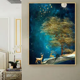 Art Street Blue Cool Space Nordic Deer Style Framed Painting Wall Art-52