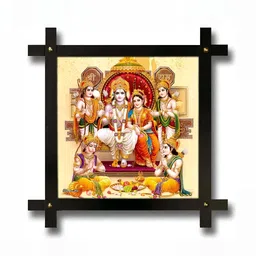 PnF Beige & Red Lord Shri Ram Religious Wooden Painting Wall Art-image-79