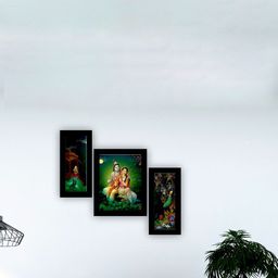 SAF Green & Blue 3 Pieces Lord Radha Krishna Painting UV Coating Wall Arts-image-25