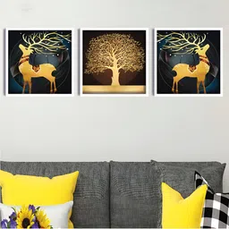 Aura Grey & Yellow 3 Pieces Wood Abstract Wall Paintings-image-14