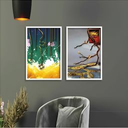 Aura Grey & Green 2 Pieces Wooden Abstract Wall Art-6