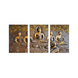 999Store Brown & Gold-Toned 3 Piece Canvas Paintings Wall Art-picture-49