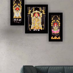 SAF Black & Yellow 3 Pieces Tirupati Balaji Modern Wall Art Painting-image-90