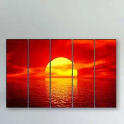 SAF Red & Yellow 5 Pieces Colored Sunrise UV Textured Large Panel Painting Wall Arts-image-66