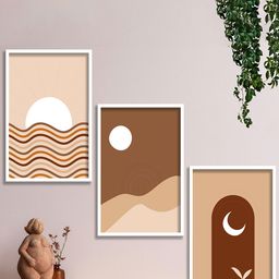 SAF Brown & White 3 Pieces Modern Boho Framed Wall Art-image-31