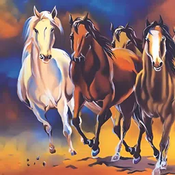 British Terminal Blue & Brown Birds and Animals Horse Wall Paintings-image-8