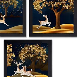 PnF Black & Brown 3 Pieces Abstract Wooden Paintings Wall Art-16