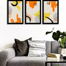 WENS Set Of 3 Orange & Yellow Abstract Retro Wall Art Paintings-image-20