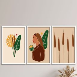 SAF Green & Brown 3-Pieces Modern Boho Art Printed Framed Wall Art-23