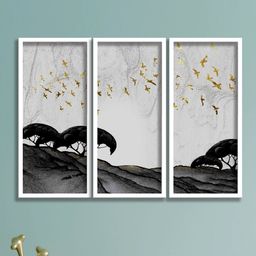 SAF White & Black 3 Pieces Birds Wall Art Painting-picture-1