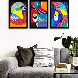 WENS Set Of 3 Multicoloured Coloful Psychodelic Wall Art Painting-67