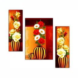 PnF Orange & Red 3 Piece Wooden Floral and Botanical Wall Art-6