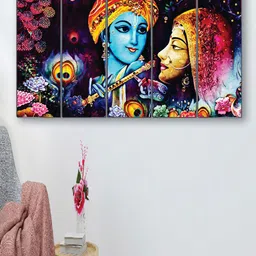 SAF Blue & Pink 5 Pieces Radha Krishna Printed Wooden UV Textured  Wall Arts-image-16