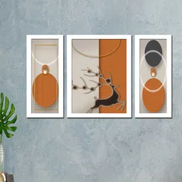 WENS Set Of 3 White & Brown Abstract Framed Wall Painting-5