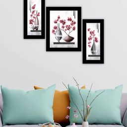 SAF Black & Red 3 Pieces Flower Pot Modern Art Framed Wall Painting-image-86