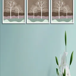 SAF 3-Pcs Brown & White Nature Art Painting Wall Art-24