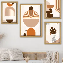 SAF Orange & Brown 4 Pieces Modern Printed Framed Wall Art-image-8