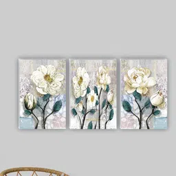 SAF Green & Cream Colored 3 Pieces Flower Painting Wall Art-image-87