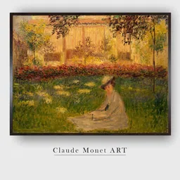 The Art House Green & Black Woman in a Garden By Claude Monet Wall Painting-image-69
