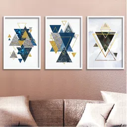 Aura White & Blue 3 Piece Wooden Abstract Wall Art-49