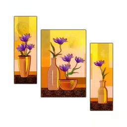 PnF Yellow & Purple 3 Pieces Wooden Floral Painting Wall Art-16