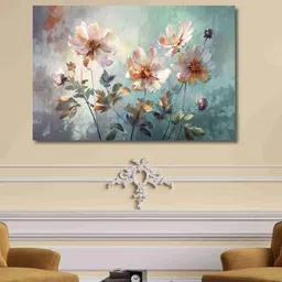 SAF White & Blue Abstract Floral Painted Canvas Wall Art-image-71