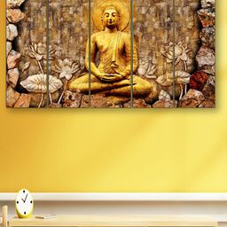 SAF Yellow & Brown 5 Pieces UV Textured Buddha Wall Painting-8