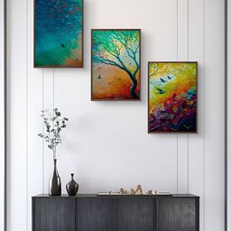 999Store Green & Orange 3Pcs Abstract Wall Paintings-13