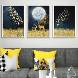 Aura Gold-Toned & White 3 Pieces Wood Abstract Wall Paintings-image-53