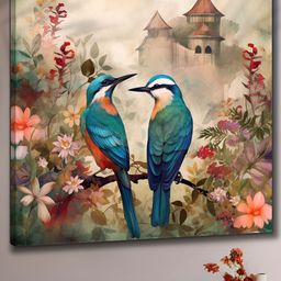 SAF Off White & Blue Canvas Birds & Animals Wall Art-image-29