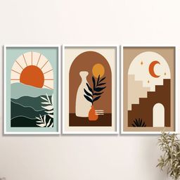 SAF 3 Pieces Brown & Green Modern Boho Painting Wall Arts-picture-9