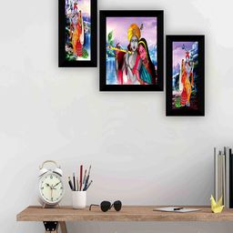 SAF Blue & Red 3-Pieces Radha Krishna Printed Framed Wall Art-image-77