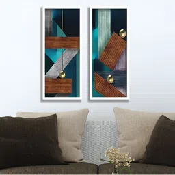 Aura Green & Brown 2 Pieces Wood Abstract Wall Paintings-3