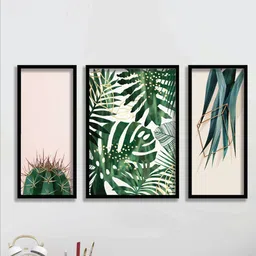 SAF Set Of 3 Black & Green UV Textured Painting Wall Art-image-96
