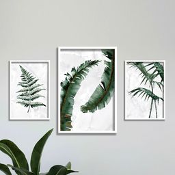 SAF White & Green 3 Pieces Tropical Leaves Painting Wall Arts-image-89