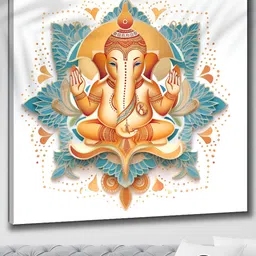 SAF White & Orange Wooden Lord Ganesha Wall Art-43