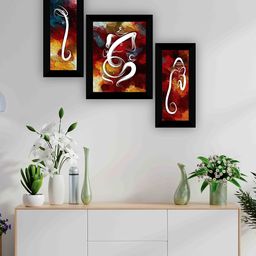 SAF Brown & Mustard 3-Pieces Lord Ganesha Printed Framed Wall Art-image-90