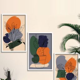 SAF Grey & Green 3 Pieces Modern Boho Art Painting Framed Wall Art-11